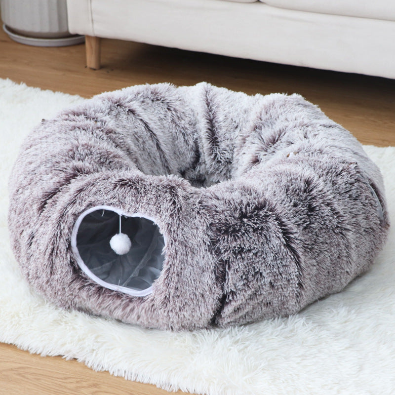 cat tent with tunnel palm print Plush Tunnel Cat Bed – Home On Palm